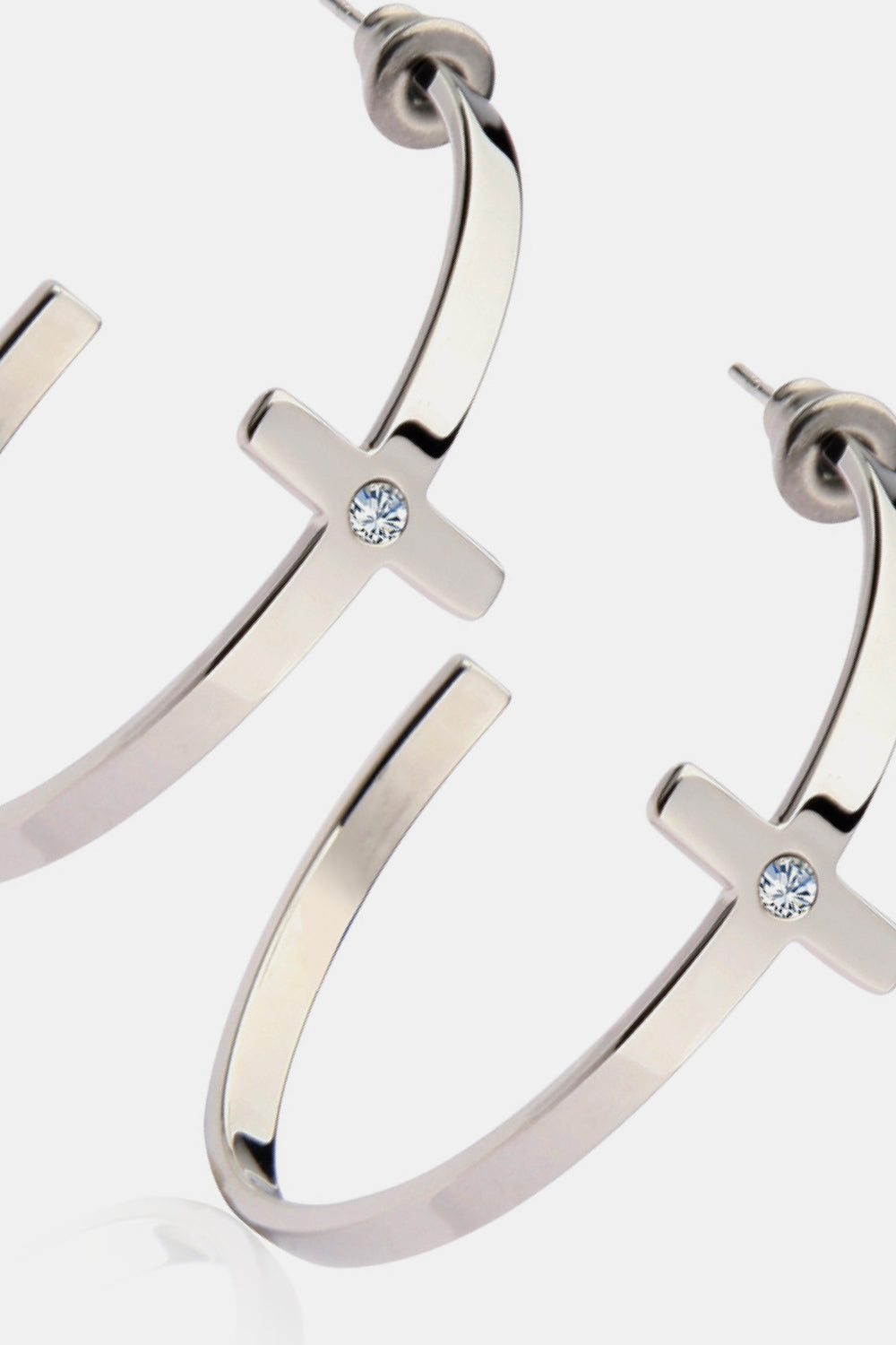 HK Stainless Steel Cross Hoop Earrings