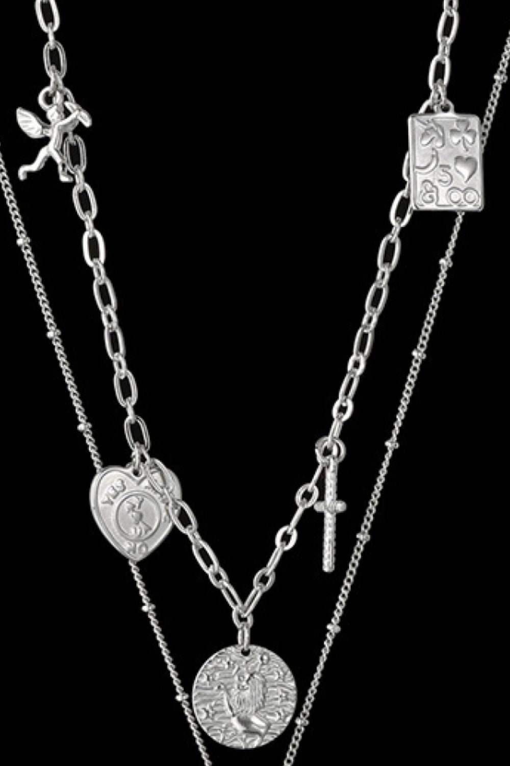 HK Stainless Steel Antique Coins & Cross Necklace