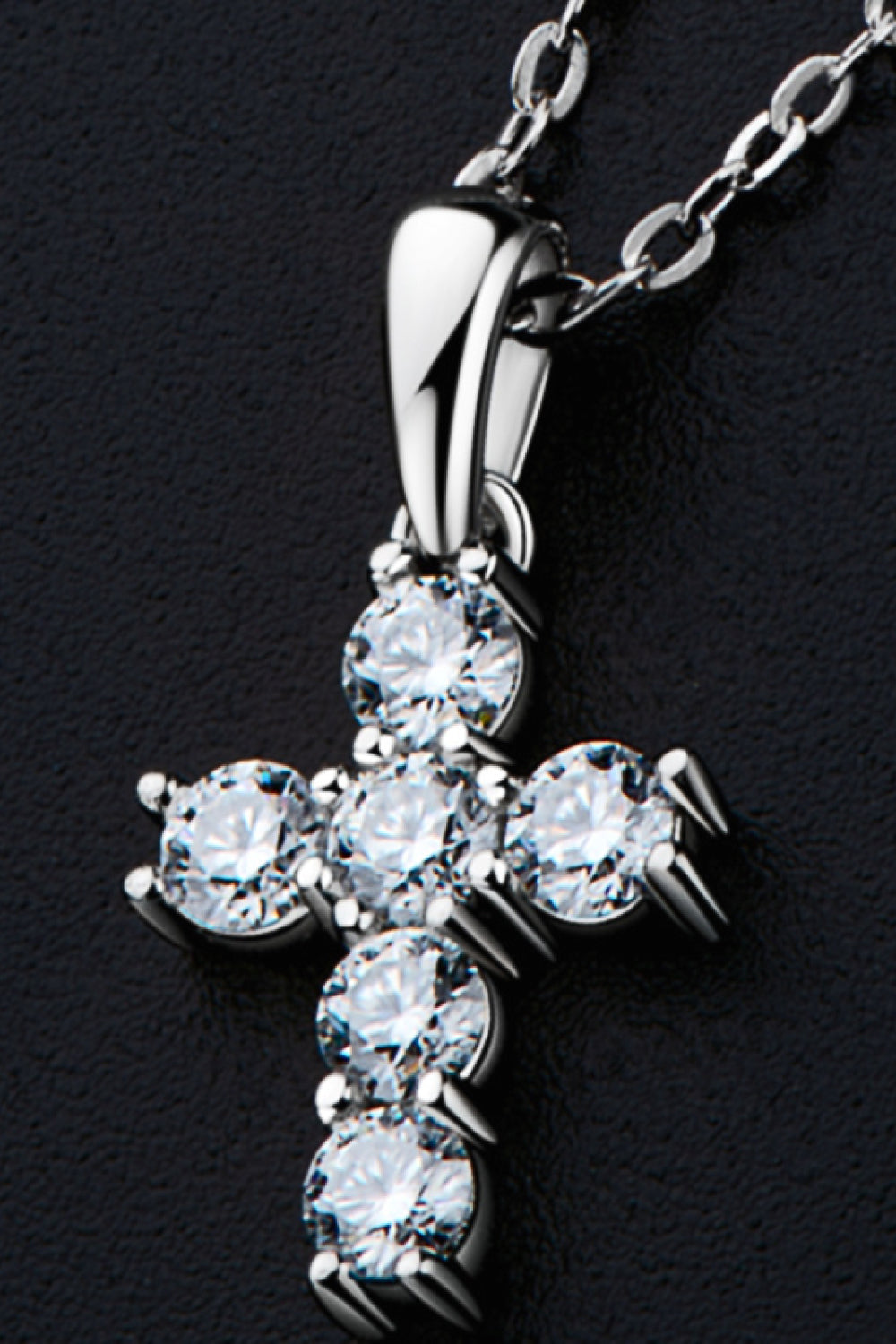 HK Sterling Silver Cross Moissanite Pendant Necklace