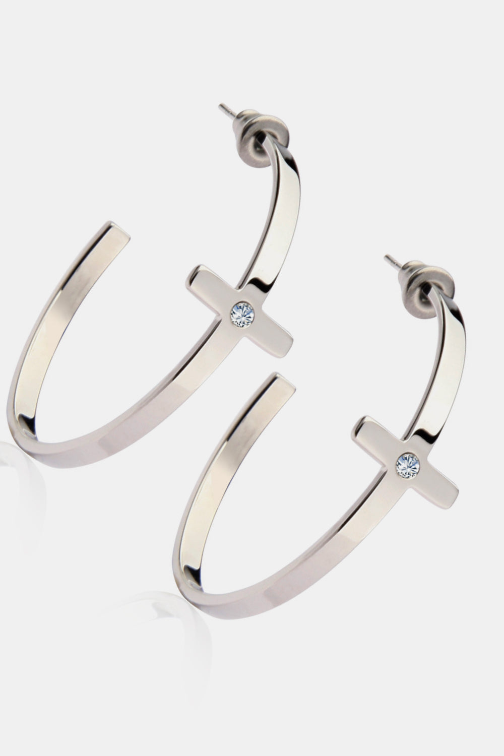 HK Stainless Steel Cross Hoop Earrings