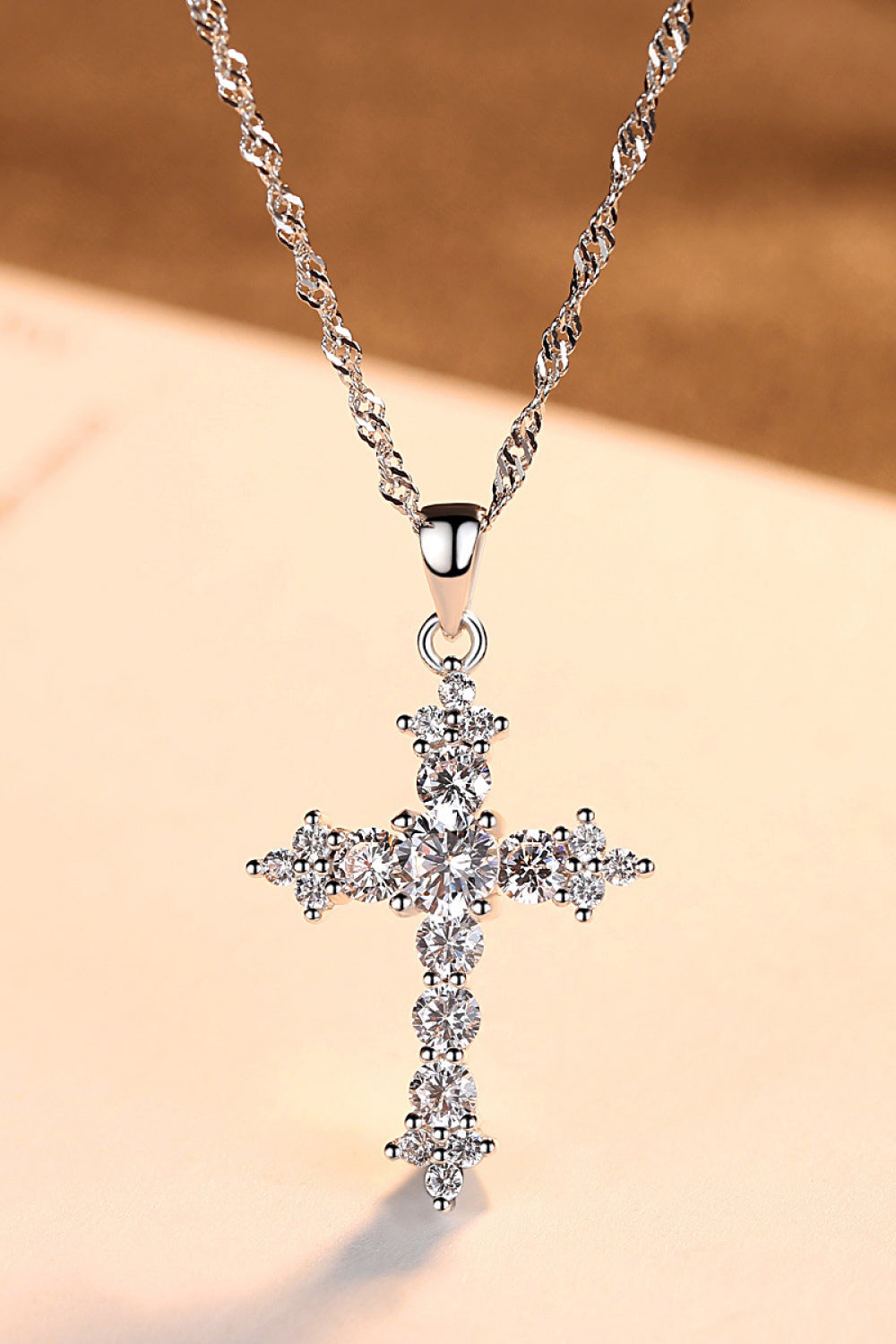 HK Zircon Cross Pendant  Sterling Silver Necklace