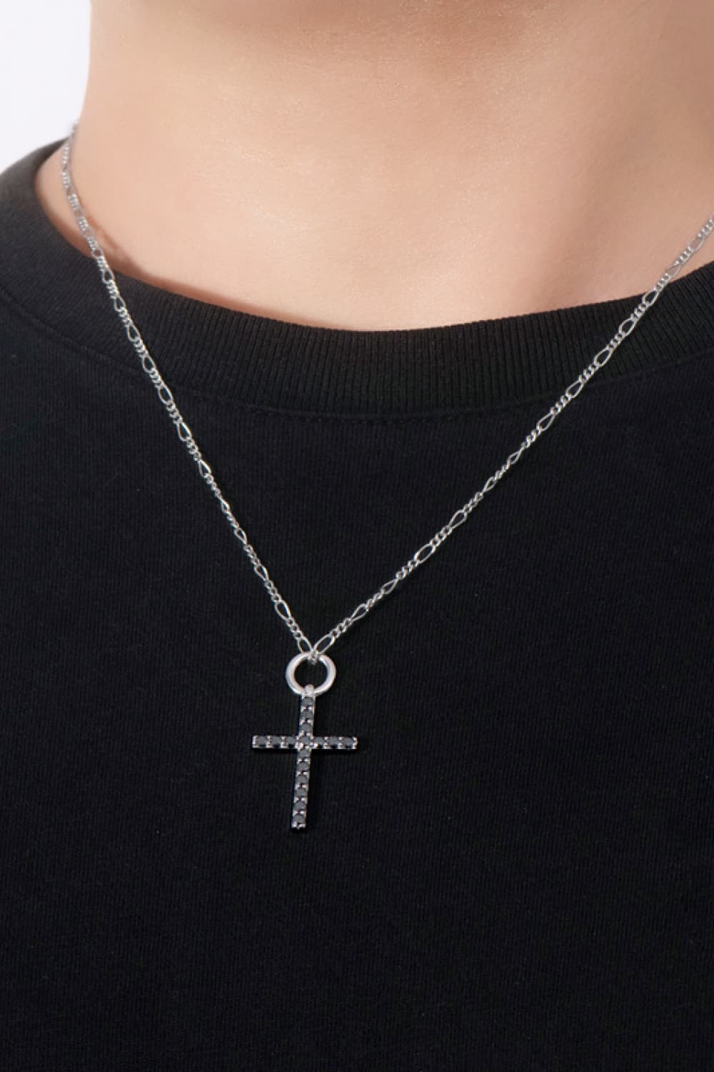HK Moissanite Cross Pendant Platinum-Plated Necklace