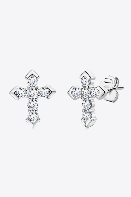 HK Moissanite Cross Stud Earrings