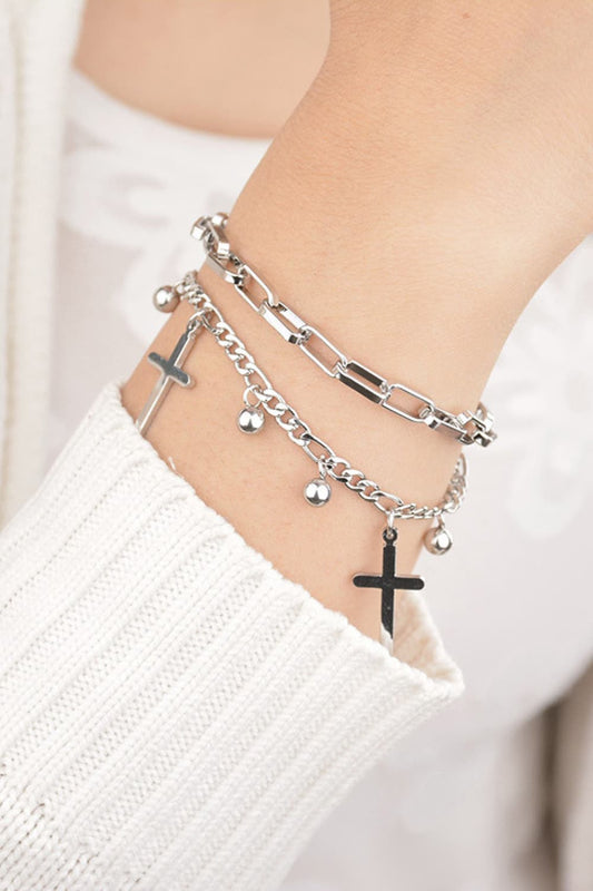 HK Cross Layered Stainless Steel Bracelet