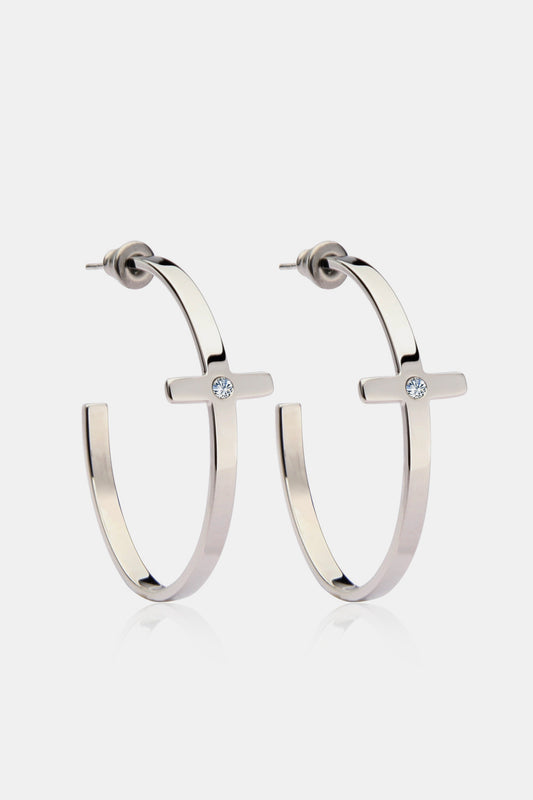 HK Stainless Steel Cross Hoop Earrings